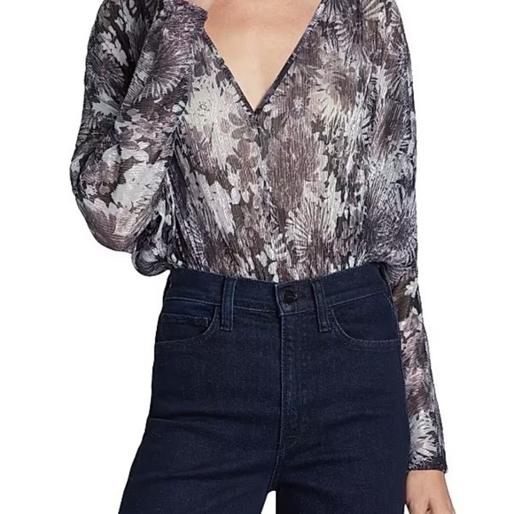 Ramy Brook Margot Metallic Floral Long Sleeve Bodysuit Size Medium - Picture 2 of 10